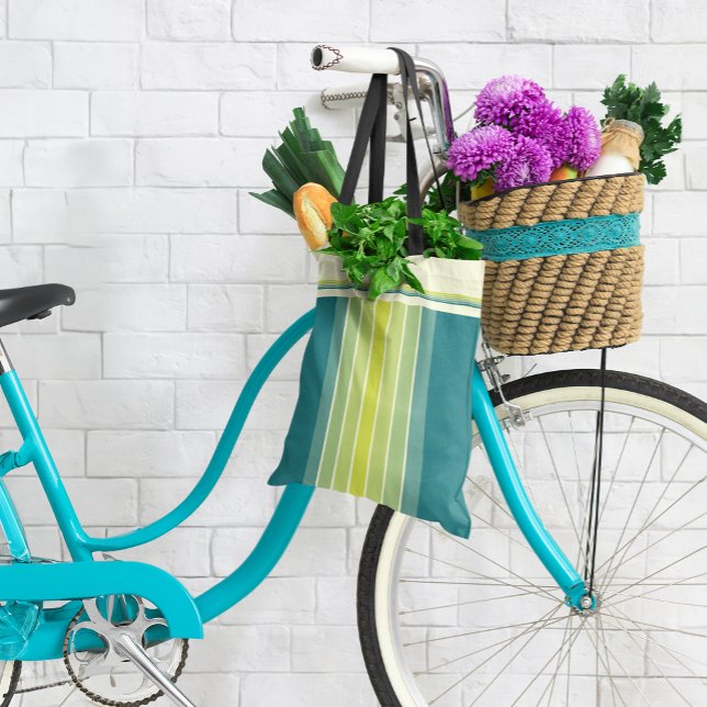 Tote Bag Rétro Lime et Aqua "Surfboard" Fourre-tout rayé (Créateur téléchargé)