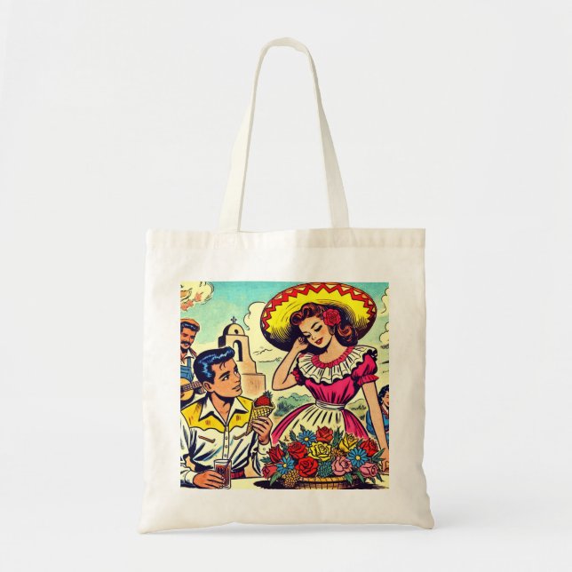 Tote Bag Retro Love Couple Comic (Devant)