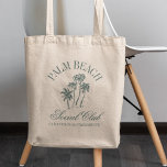 Tote Bag Retro Luxe Beach Social Club Logo Bachelorette<br><div class="desc">Retro Luxe Beach Bachelorette Logo Social Club Aesthétique Palmiers Sacs fourre-tout Bachelorette personnalisés avec nom personnalisé sur le dos.</div>