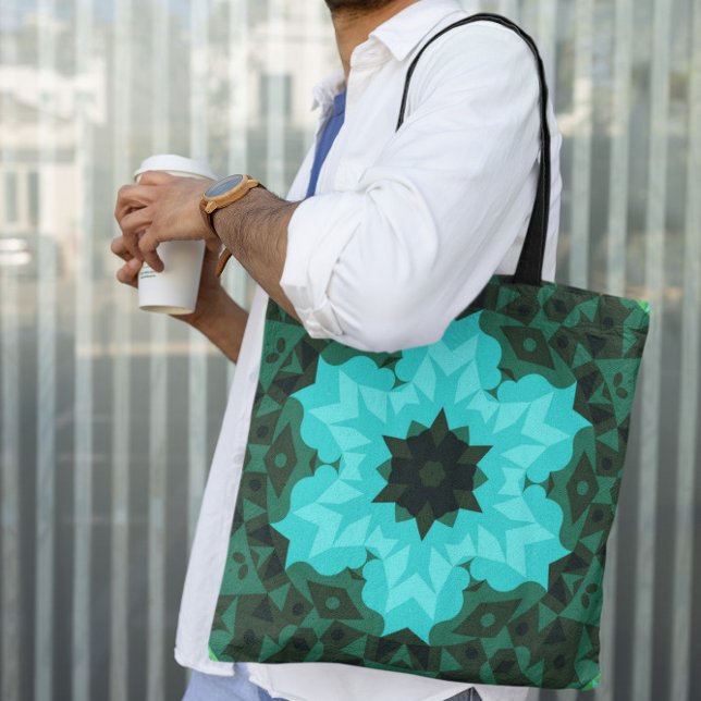 Tote Bag Retro Mandala Flower bleu et vert (Créateur téléchargé)