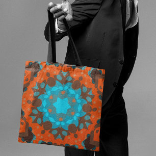 Tote Bag Retro Mandala Flower Blue and Orange