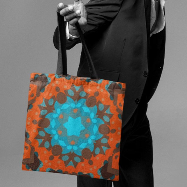 Tote Bag Retro Mandala Flower Blue and Orange (Créateur téléchargé)