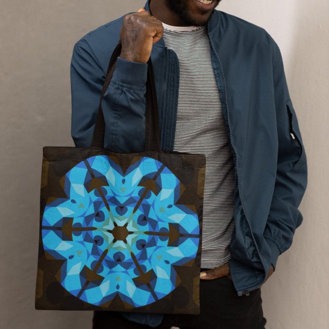 Tote Bag Retro Mandala Flower Blue et Orange (Créateur téléchargé)