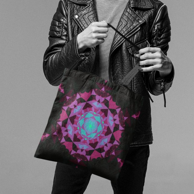 Tote Bag Retro Mandala Flower Blue Purple and Black (Créateur téléchargé)