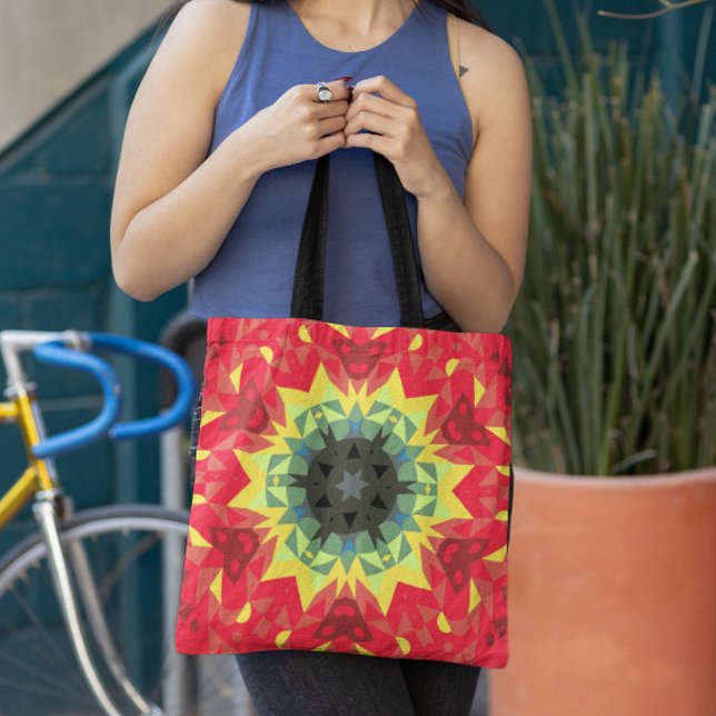 Tote Bag Retro Mandala Flower Red and Yellow (Créateur téléchargé)