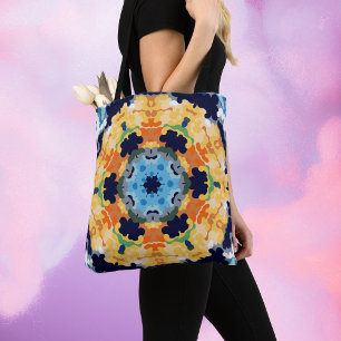 Tote Bag Rétro Mandala jaune bleu et orange