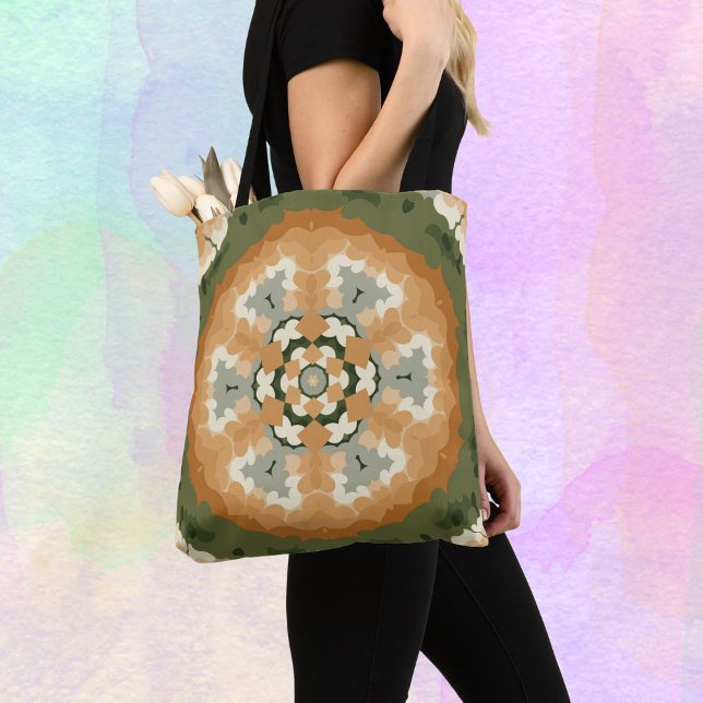 Tote Bag Retro Mandala Orange Vert et Blanc (Créateur téléchargé)