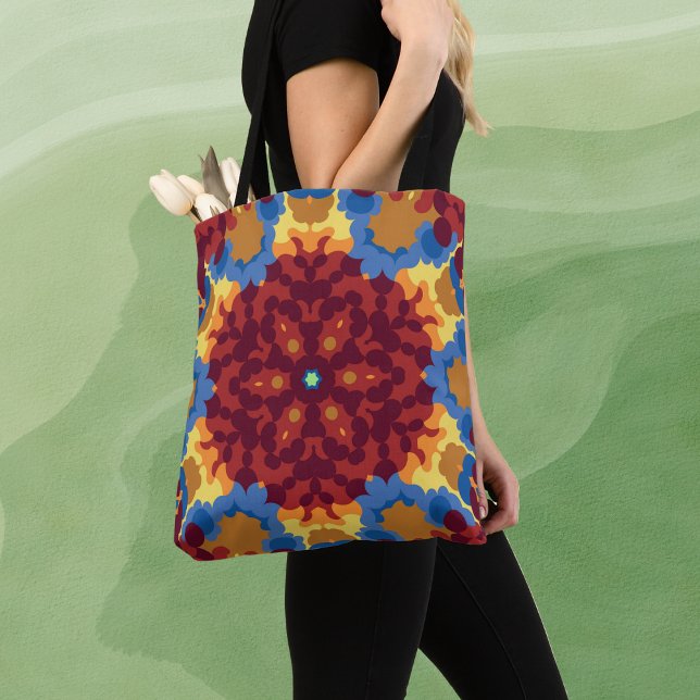 Tote Bag Retro Mandala rouge bleu et jaune (Créateur téléchargé)