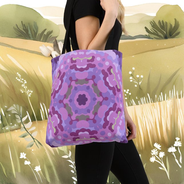 Tote Bag Rétro Mandala violet rose et bleu (Créateur téléchargé)