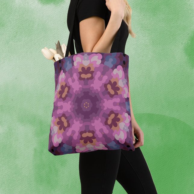 Tote Bag Rétro Mandala violet rose et orange (Créateur téléchargé)
