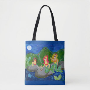Tote Bag Retro Mermaid Grotto Folk Art