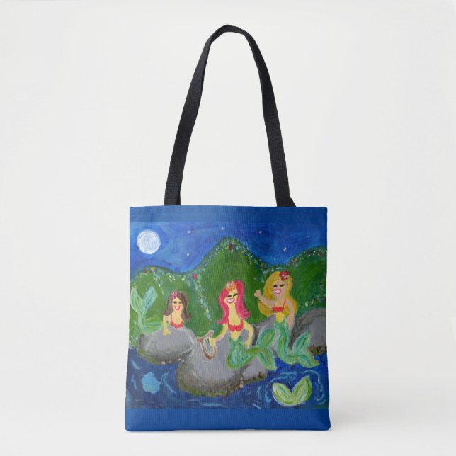 Tote Bag Retro Mermaid Grotto Folk Art (Devant)