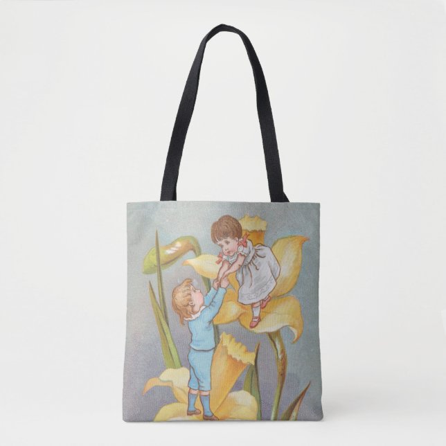 Tote Bag Rétro Mignon Douce Saint-Valentin, enfants et jonq (Devant)