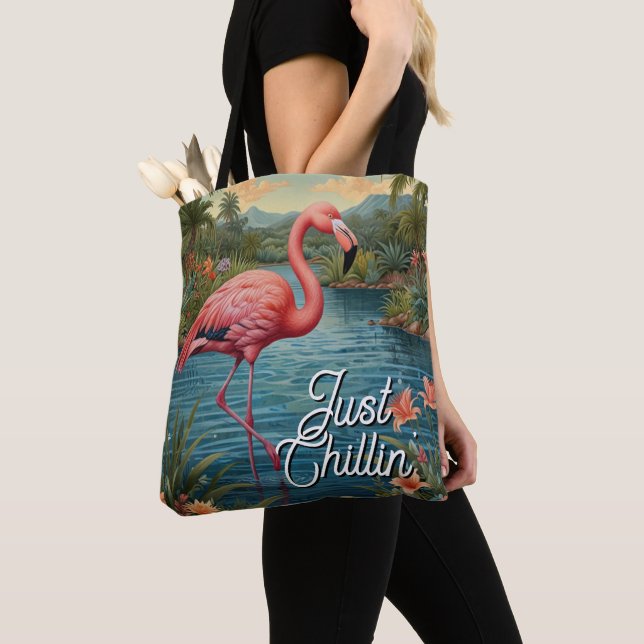 Tote Bag Retro mignon flamant rose paradis tropical   (De près)
