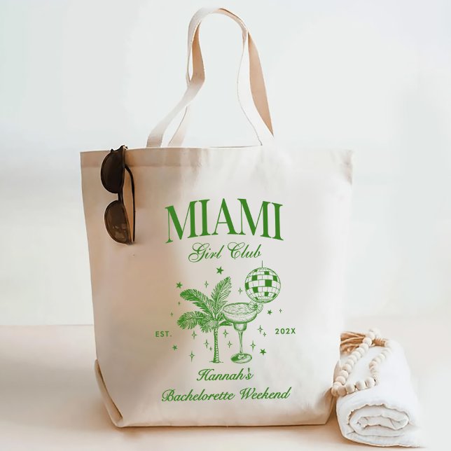 Tote Bag Retro Modern Green & Yellow Miami Bach Party (Créateur téléchargé)