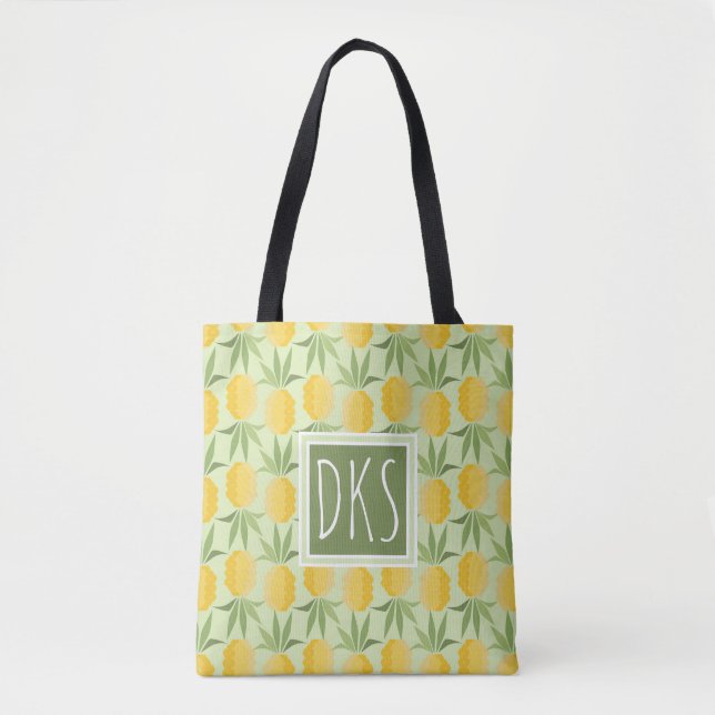 Tote Bag Rétro monogramme des ananas | (Devant)