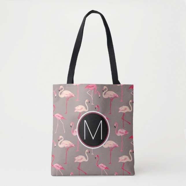 Tote Bag Rétro monogramme des Flamants roses | (Devant)