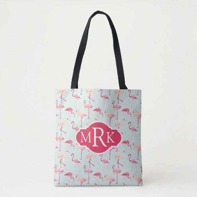 Tote Bag Rétro monogramme du motif | de Flamant rose (Devant)