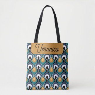 Tote Bag Retro Mood Teal Mustard Name Personalized