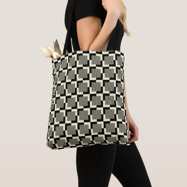 Tote Bag Rétro motif noir et bronzage (De près)