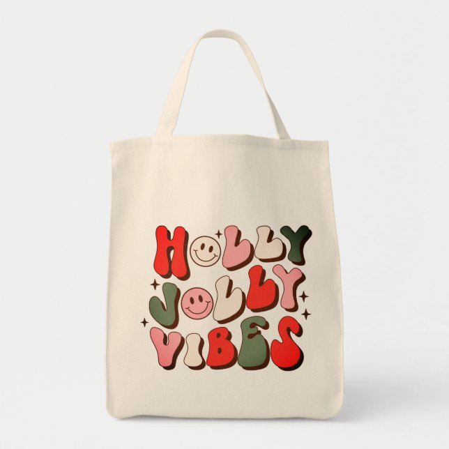 Tote Bag Retro Noël Holly Jolly Vibes Vacances tendance (Devant)