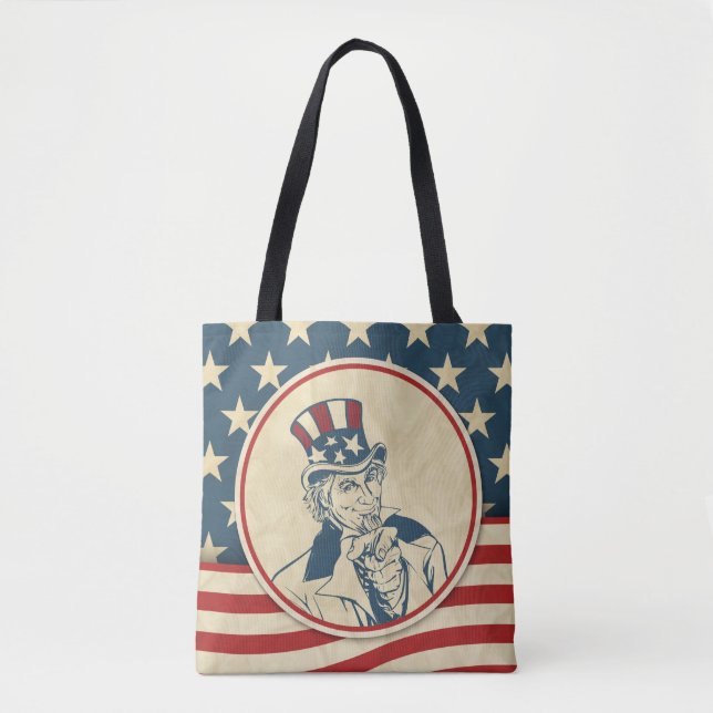 Tote Bag Retro Oncle Sam Étoiles et Motifs (Devant)