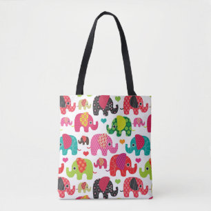 Tote Bag rétro papier peint de motif d'enfants d'éléphant