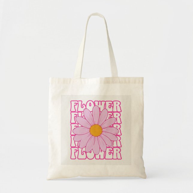 Tote Bag Retro Pink Flower Graphic Design (Devant)
