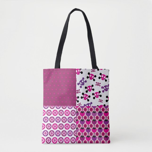 Tote Bag Rétro point de polka de crâne de fleur (Devant)