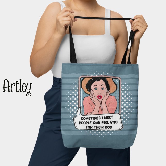 Tote Bag Retro Pop Art drôle Phrase rose Bleu (Créateur téléchargé)