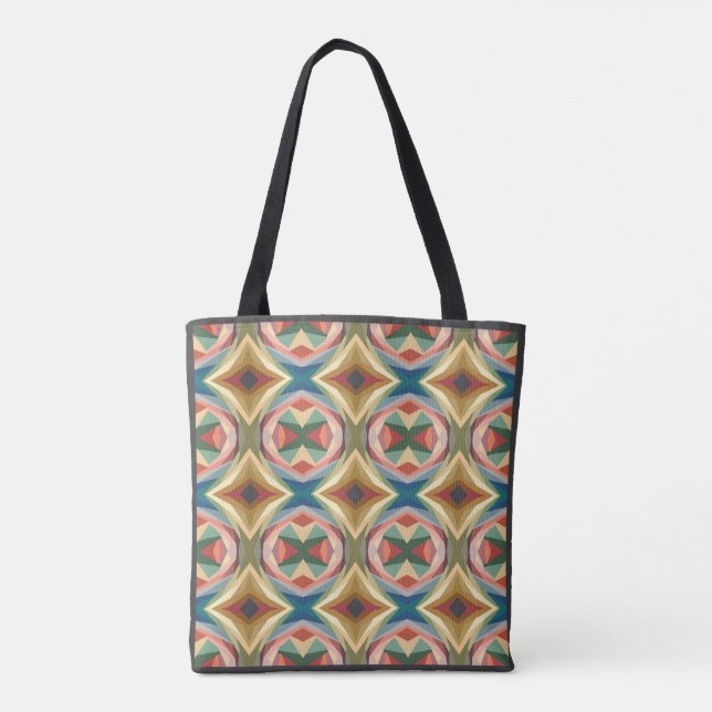 Tote Bag Retro Pop Art Geometric Color Block Pattern  (Dos)