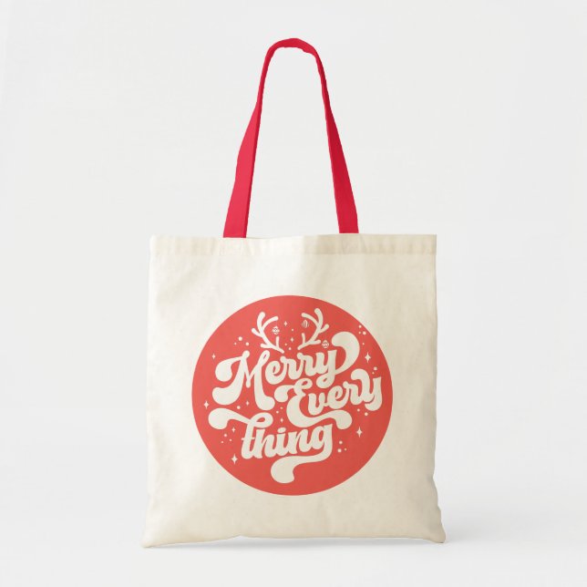 Tote Bag Retro Red White Merry tout Joyeux Noël (Devant)