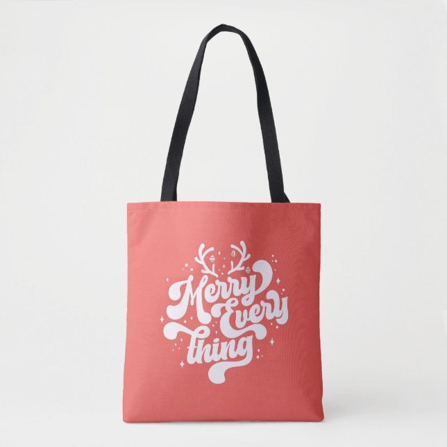 Tote Bag Retro Red White Merry tout Joyeux Noël (Devant)