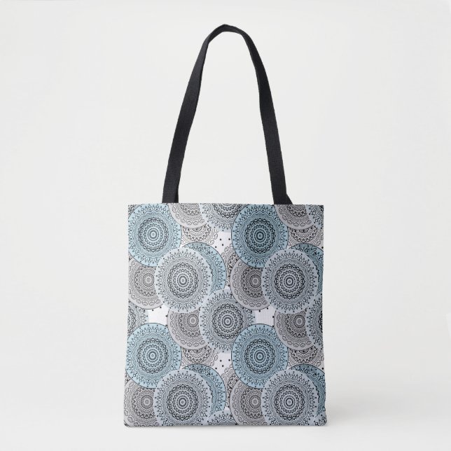 Tote Bag Rétro, rétro motif, bleu et gris, élégant (Devant)