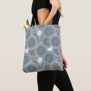 Tote Bag Rétro, rétro motif, bleu et gris, élégant