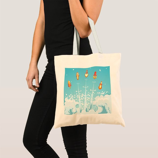 Tote Bag Retro Rocket Navire Lancement d'Art Spatial Futuri (Créateur téléchargé)