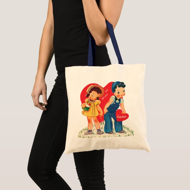 Tote Bag Rétro Saint-Valentin, cœurs de fille et de garçon  (Devant (produit))