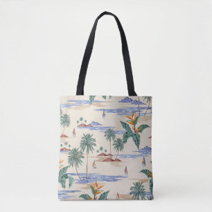 Tote Bag Retro sans couture motif d'île tropicale à la lumi