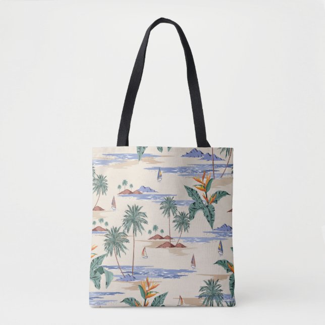 Tote Bag Retro sans couture motif d'île tropicale à la lumi (Devant)