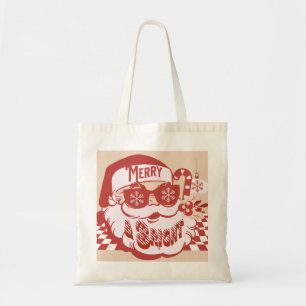 Tote Bag Retro Santa Joyeux Noël Rose Rouge
