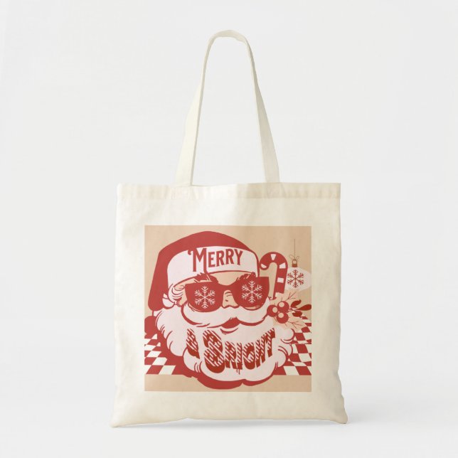 Tote Bag Retro Santa Joyeux Noël Rose Rouge      (Devant)