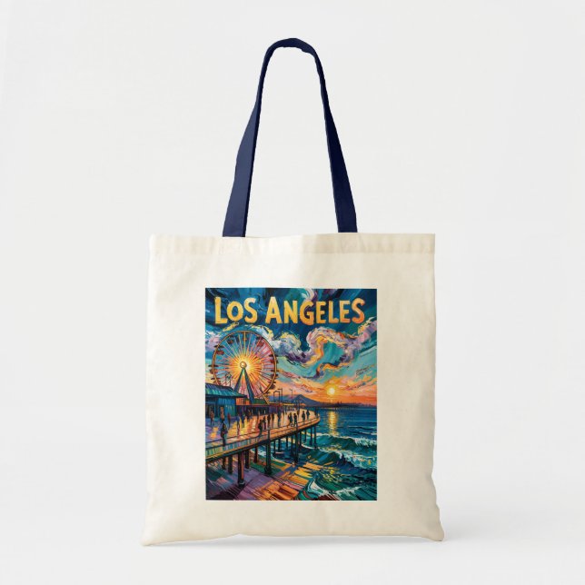 Tote Bag Retro Santa Monica Pier Los Angeles Van Gogh Art (Devant)
