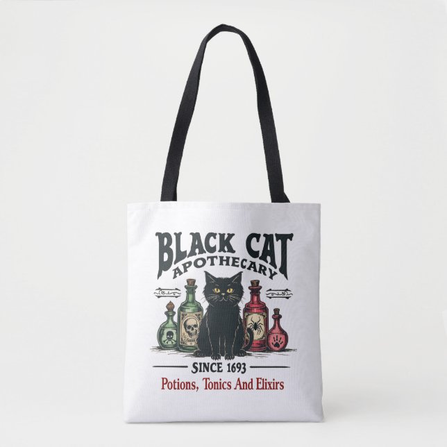 Tote Bag Rétro Scary Chat noir Apothecary Wicca (Devant)