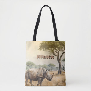 Tote Bag Rétro Scénique Rhino Africain