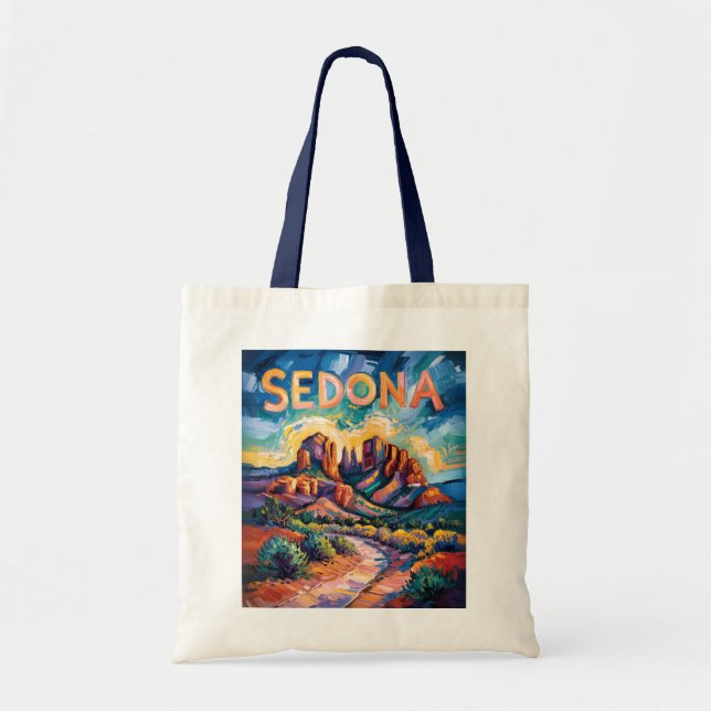 Tote Bag Retro Sedona Arizona Travel Van Gogh Art Landscape (Devant)