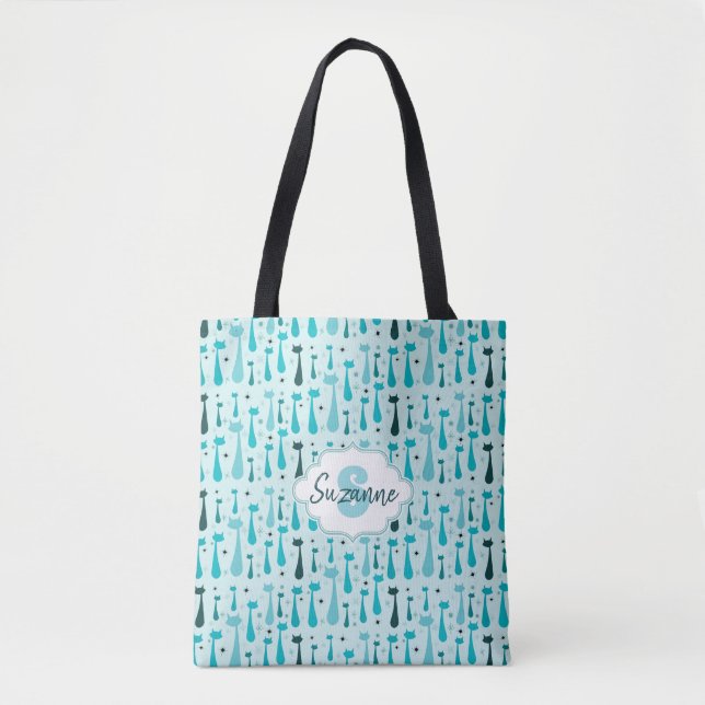 Tote Bag Rétro silhouette atomique de Kitty dans Teal (Devant)
