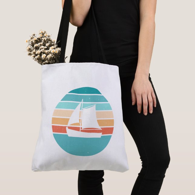Tote Bag Retro Sunset Effet Perdu + Voilier (De près)