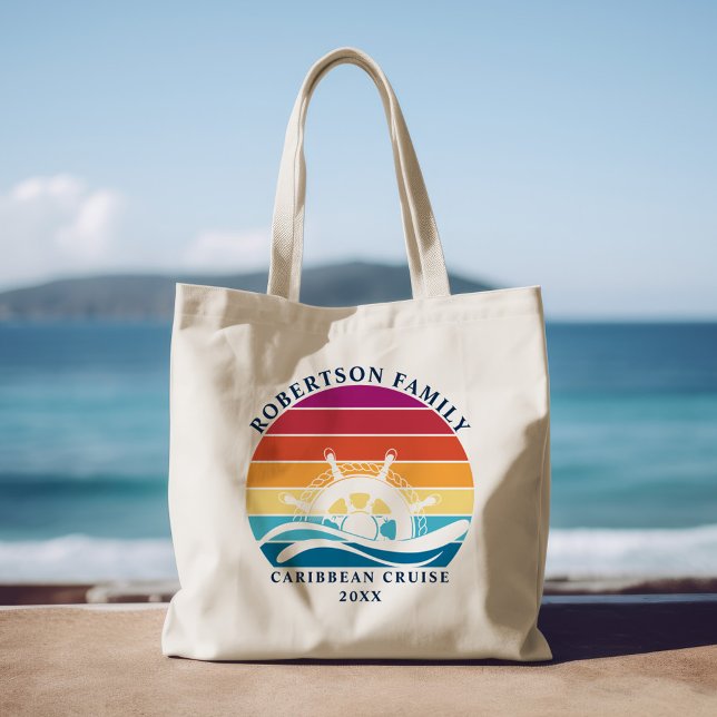 Tote Bag Retro Sunset Family Cruise Navire Roue Nautique (Créateur téléchargé)