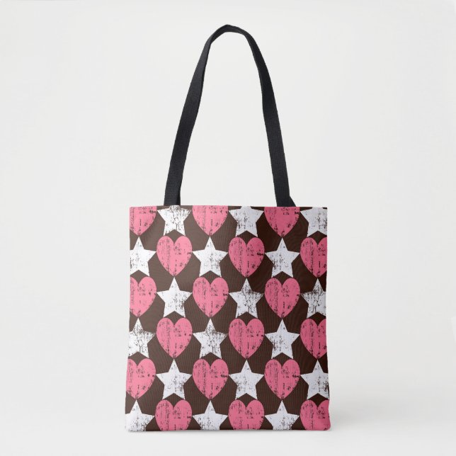 Tote Bag Retro Threadbare Hearts Stars Texture (Devant)