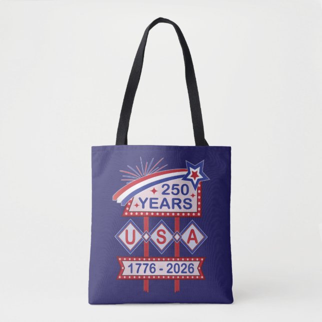 Tote Bag Retro USA 250th Anniversary Marquee Sign 1776-2026 (Devant)